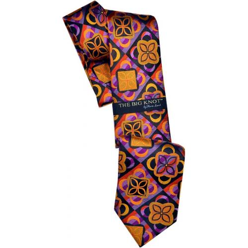 Steven Land Collection "Big Knot" SL157 Navy Blue / Gold / Purple / Lavender Diagonal Design 100% Woven Silk Necktie/Hanky Set